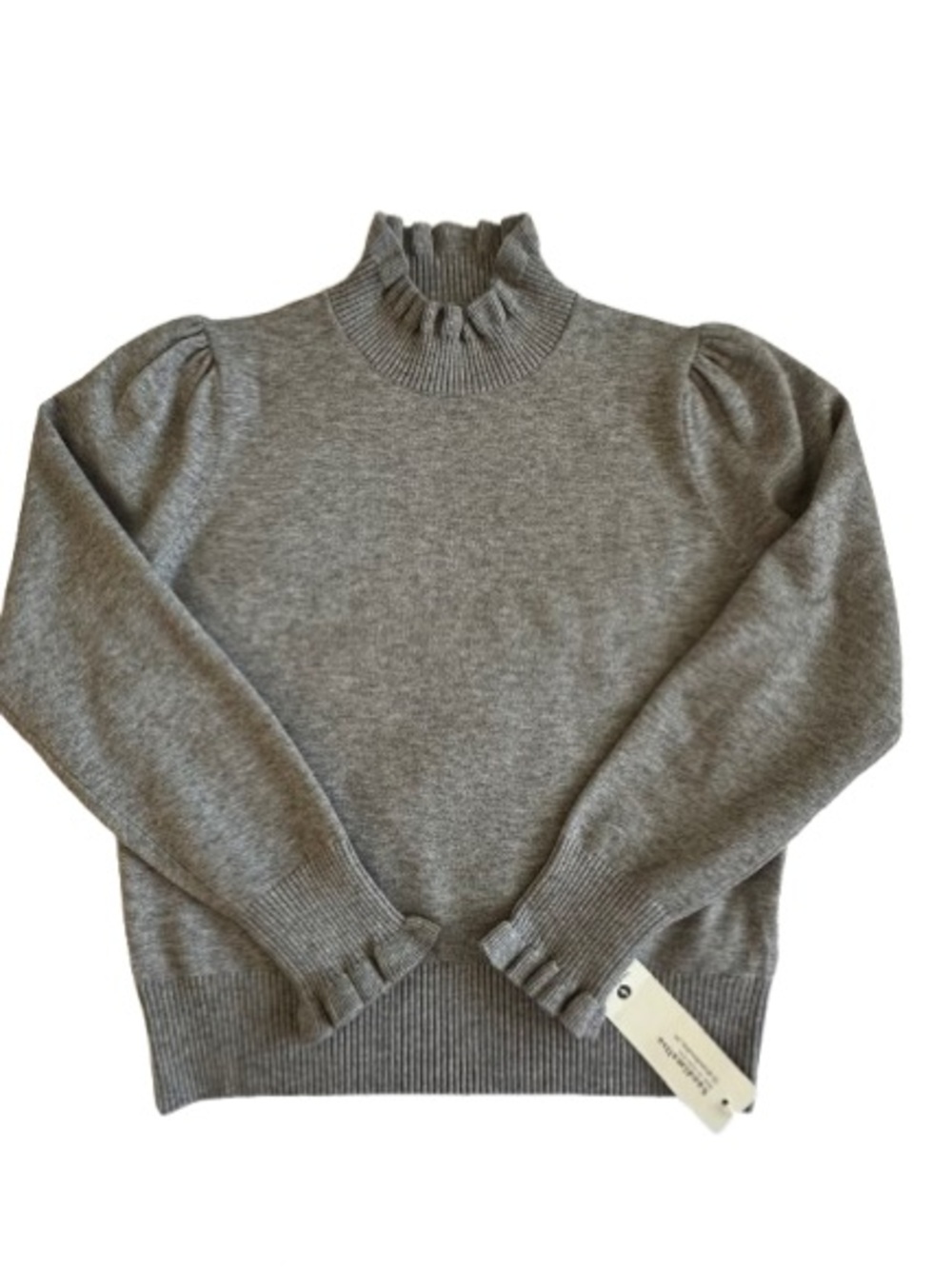 NEW Saodimallsu Women’s Sm Multishade Gray Ruffle Mock Neck Knit Sleeved Sweater